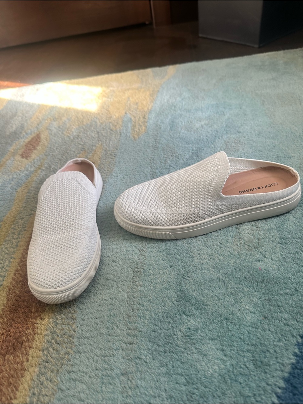 Lucky Brand White Knit Slip-On Mules